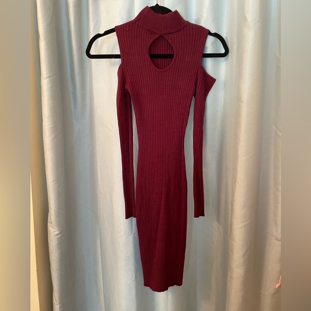 Burgundy Bodycon long sleeve dress
